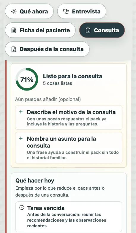 La pantalla Consulta en Zdrovio: un indicador de preparación y sugerencias de qué añadir