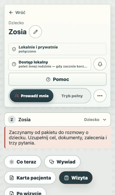 Gotowa teczka dziecka w Zdrovio z podpowiedziami, co uzupełnić